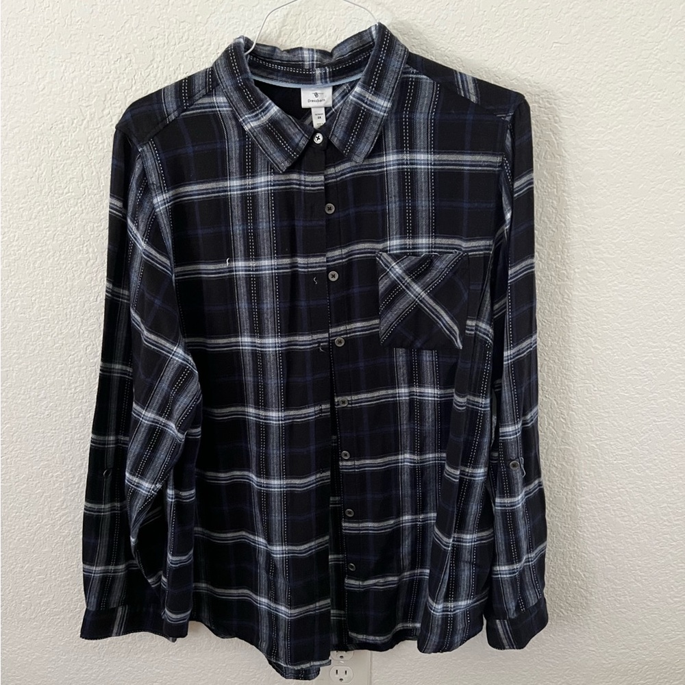 Dress Barn Black & White Plaid Button-Down Shirt